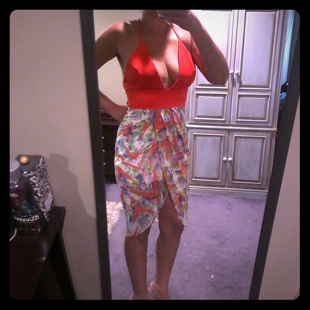 Mustard Seed Hi low orange abstract dress NWOT